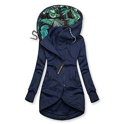 SOIUTAO Hoodie Jacke Damen Winterjacke Langarm Mantel Lange Angenehm Blumenmuster Herbstmantel mit Kapuze Rollkragenpulli Kapuzenjacke Beiläufig Damenjacke Arbeitsjacke, I5-marine, M von SOIUTAO