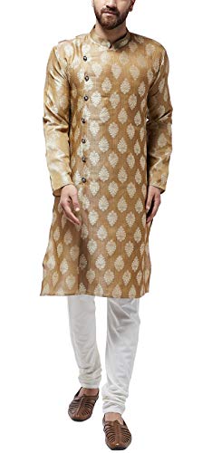 SOJANYA (seit 1958, Herren Jacquard Silk Brown Kurta & Off-White Churidar Pyjama Set, Größe: 40 von SOJANYA