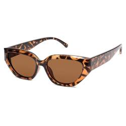 SOJOS Cateye Polarisiert Sonnenbrille Damen Vintage Eckig Retro Coole Frauen Schmale UV400 Schutz Klassische Outdoor Moderne Sonnenbrillen SJ2237 mit Schildpatt Gestell Braun Linse von SOJOS