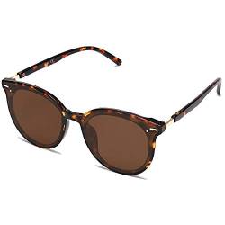 SOJOS Klassisch Retro Runde Sonnenbrille Damen Herren Groß Brille SJ2067 mit Demi Rahmen/Braun Linse von SOJOS