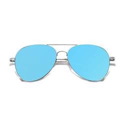 SOJOS Mode Metallrahmen Verspiegelt Linse Unisex Sonnenbrille mit Frühlings Scharnieren SJ1030 mit Silber Rahmen/Blau Linse von SOJOS