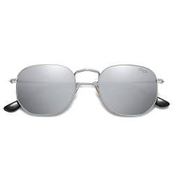 SOJOS Mode Polygon Sonnenbrille Damen Herren Verspiegelte Polarisiert Linse Leichte Unisex Brille SJ1072 mit Silber Rahmen von SOJOS