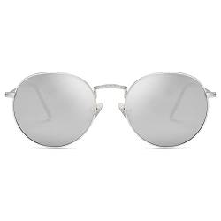 SOJOS Mode Rund Polarisiert Damen Herren Sonnenbrille Mirrored Linsees Unisex Sunglasses SJ1014 mit Silber Rahmen/Silber Linse von SOJOS