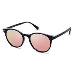 SOJOS Polarisiert Runde Sonnenbrille Damen Herren Retro Vintage UV400 Schutz Runde Kleine für Schmales Gesicht MAY SJ2113 mit Schwarzer Rahmen/Rosa Verspiegelte Linse von SOJOS