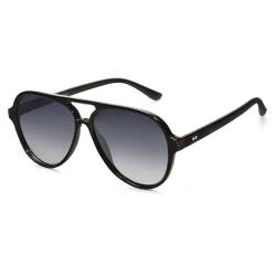 SOJOS Polarisiert Sonnenbrille Herren Damen Retro Quadratisch Brille 70er Vintage Groß Sonnenbrille SJ2201 mit UV400 Schutz, Schwarz Rahmen/Grau Linse von SOJOS