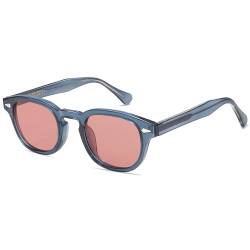 SOJOS Polarisierte Sonnenbrille Herren Damen Rund Retro Vintage UV400 Schutz Brille SJ2251 mit Blauer Rahmen/Hellrote Linse von SOJOS