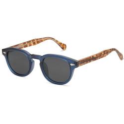 SOJOS Polarisierte Sonnenbrille Herren Damen Rund Retro Vintage UV400 Schutz Brille SJ2251 mit Mattes Dunkelblau Rahmen/Graue Linse von SOJOS