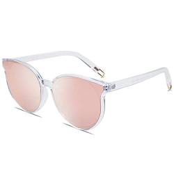 SOJOS Polarisierte Sonnenbrillen Damen Groß, Rund Herren Retro Vintage UV400 Schutz Brille SJ2057 Transparent Rahmen/Rosa Verspiegelte Linse von SOJOS