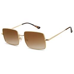 SOJOS Rechteckig Polygon Polarisiert Sonnenbrille für Damen Herren Retro Klassisch Vintage Shades SJ1168 Braun Linse von SOJOS