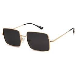 SOJOS Rechteckig Polygon Polarisiert Sonnenbrille für Damen Herren Retro Klassisch Vintage Shades SJ1168 Schwarz Linse von SOJOS