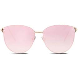 SOJOS Retro Runde Katzenaugen Sonnenbrille Mirrored Metall Flach Linsen SJ1085 mit Gold Rahmen/Verlauf Rosa Linse von SOJOS