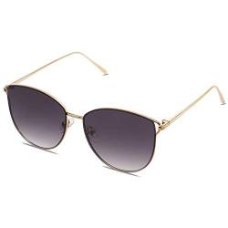 SOJOS Retro Runde Katzenaugen Sonnenbrille Mirrored Metall Flach Linsen SJ1085 mit Schwarz Rahmen/Verlauf Grau Linse von SOJOS