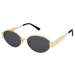 SOJOS Retro Sonnenbrille Damen Herren Oval Metal Trendy Classic UV400 Schutz Sonnenbrillen SJ1217 von SOJOS