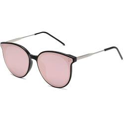 SOJOS Retro Sonnenbrille Damen Hochwertige Vintage Runde Brille Übergroß UV 400 Schutz mit Federscharnier, Brilletuch und Brillenbeutel DOLPHIN SJ2068 Schwarz Rahmen/Rosa Linse von SOJOS