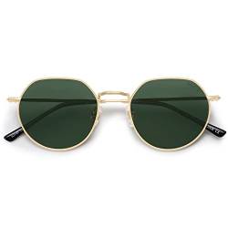 SOJOS Retro Sonnenbrille Herren Rund Damen Polarisiert Vintage UV400 Schutz Unisex Brille SJ1157 Grün Linse von SOJOS