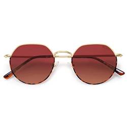 SOJOS Retro Sonnenbrille Herren Rund Damen Polarisiert Vintage UV400 Schutz Unisex Brille SJ1157 Rot Linse von SOJOS