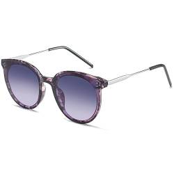SOJOS Retro Vintage Sonnenbrille Damen Hochwertige Runde Cateye Brille Übergroß UV 400 Schutz mit Federscharnier, Brilletuch und Brillenbeutel DOLPHIN mit Purple Marble Frame/Gradient Grey&purple Lens von SOJOS