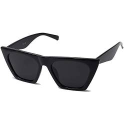 SOJOS Sonnenbrille Damen Polarisiert Vintage, Sonnenbrille Herren Retro Groß Cateye Verspiegelt Schwarz Eckig Coole Frauen 90er Jahre Rechteckige Mode Unisex UV400 Schutz Brille SJ2115, Schwarz/Grau von SOJOS