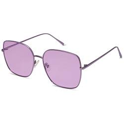 SOJOS Sonnenbrille Damen Vintage Verspiegelt, Herren Retro Groß Eckig Sonnenbrille UV400 Schutz Rechteckige Brille SJ1146 mit Violett Rahmen/Violett Linse von SOJOS