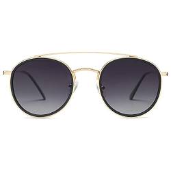 SOJOS Sonnenbrille Herren Damen Polarisiert, Runde Retro Vintage Metall Twin Beams Sonnenbrillen SJ1104 von SOJOS