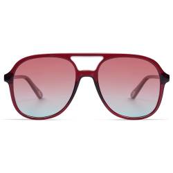 SOJOS Sonnenbrille Herren Damen Retro, Vintage Polarisiert Verspiegelt Eckig 70er Jahre Rechteckig Unisex UV400 Schutz Brille SJ2174, Burgunder/Rot Farbverlauf Blau von SOJOS