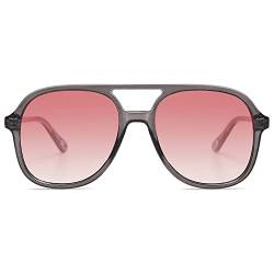 SOJOS Sonnenbrille Herren Damen Retro, Vintage Polarisiert Verspiegelt Eckig 70er Jahre Rechteckig Unisex UV400 Schutz Brille SJ2174, Dunkelgrau/Hellrosa von SOJOS