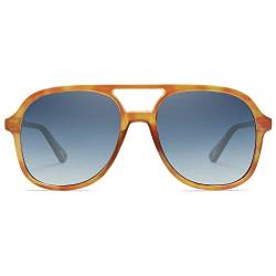 SOJOS Sonnenbrille Herren Damen Retro, Vintage Polarisiert Verspiegelt Eckig 70er Jahre Rechteckig Unisex UV400 Schutz Brille SJ2174, Karamellschildpatt/Gradient Grau von SOJOS