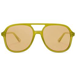 SOJOS Sonnenbrille Herren Damen Retro, Vintage Polarisiert Verspiegelt Eckig 70er Jahre Rechteckig Unisex UV400 Schutz Brille SJ2174, Olivgrün/Braun von SOJOS
