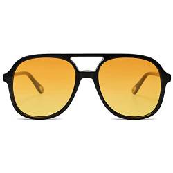 SOJOS Sonnenbrille Herren Damen Retro, Vintage Polarisiert Verspiegelt Eckig 70er Jahre Rechteckig Unisex UV400 Schutz Brille SJ2174, Schwarz/Gelb Tönung von SOJOS