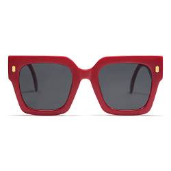 SOJOS Übergroße quadratische Sonnenbrille für Damen, Retro, Luxus, große Sonnenbrille, UV400-Schutz, SJ2194, rot von SOJOS