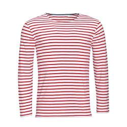 SOLS Herren Marine T-Shirt, gestreift, langärmlig (M) (Weiß/Rot) von SOL'S