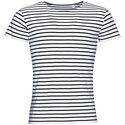 Sols Herren Miles T-Shirt, gestreift, kurzärmlig (L) (Weiß/Marineblau) von SOL'S