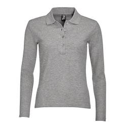 Sols Podium Damen Pique Polo-Shirt, Langarm (Medium) (Grau meliert) von SOL'S
