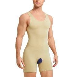 SOLCYSX Herren ärmellose Ganzkörperformer Unterwäsche Schlankheits Kompression Bodysuit Shapewear Bauchkontrolle Fajas Para Hombres, Beige, X-Small-Small von SOLCYSX