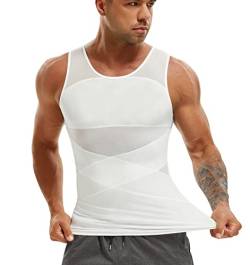 SOLCYSX Kompressionsshirt für Herren Schlankheitsunterhemd Body Shaper Tank Top für Gynomastica ärmellose Shapewear Weste Herren, Weiß, 3X-Groß von SOLCYSX