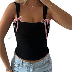 Vintage Bow Tie Tank Tops für Frauen Mädchen Fairy Grunge Y2K Crop Top 2000er Jahre Ästhetische Slim Fit Mini Weste Chic Streetwear, Ein schwarzes Tank-Top, Mittel von SOLILOQUY