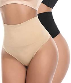 SOLO ACTFIT Damen Miederslip Bauchweg Mieder String Tanga Unterwäsche Hohe Taille Figurformende Slip Stark Miederhose Shapewear Unterhose (as3, Alpha, s, Regular, Regular, Schwarz+Beige) von SOLO ACTFIT