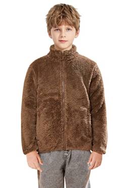 SOLOCOTE Jungen Mädchen Sherpa Fleece Mäntel Langarm Full Zip Kinder Jacke SLN2214-Brown-5-6Y von SOLOCOTE