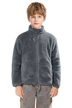 SOLOCOTE Jungen Mädchen Sherpa Fleece Mäntel Langarm Full Zip Kinder Jacke SLN2214-Dark Grey-7-8Y von SOLOCOTE