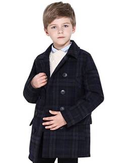 SOLOCOTE Jungen Mantel Elegante Kerbe Kragen Double Breasted Wolle Mischung über Erbsenmantel Navy/Grey Check 3-4Y von SOLOCOTE