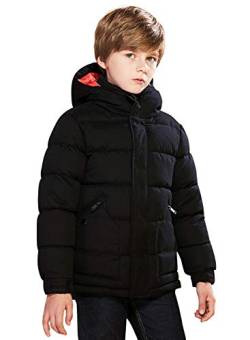 SOLOCOTE Jungen Wintermantel Leichte Verdickte Winterjacke Warm Weich Puffy Baumwolle Outwear Mit Kapuze SLN2013 Black D 9-10Y von SOLOCOTE