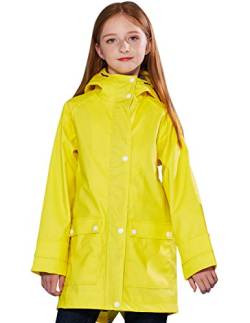 SOLOCOTE Kinder Regenjacke mit Kapuze gefüttert Gummi Regenmäntel für Mädchen Jungen Wasserdicht Winddicht Größe Gelb 5-6Y von SOLOCOTE