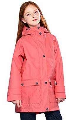 SOLOCOTE Kinder Regenjacke mit Kapuze gefüttert Gummi Regenmäntel für Mädchen Jungen Wasserdicht Winddicht Größe Koralle 5-6Y von SOLOCOTE