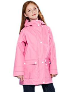 SOLOCOTE Kinder Regenjacke mit Kapuze gefüttert Gummi Regenmäntel für Mädchen Jungen Wasserdicht Winddicht Größe Rosa 13-14Y von SOLOCOTE