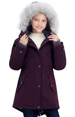SOLOCOTE Mädchen Wintermäntel Heavyweight Medium Länge warme Jacke mit abnehmbaren Pelzkragen mit Kapuze 2016 Lila 11-12Y von SOLOCOTE