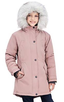 SOLOCOTE Mädchen Wintermäntel Heavyweight Medium Länge warme Jacke mit abnehmbaren Pelzkragen mit Kapuze 2016 Rosa 9-10Y von SOLOCOTE