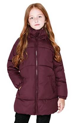 SOLOCOTE Mädchen Wintermäntel Heavyweight Mediun Länge Warme Jacken Daunenähnliche Baumwolle Watte Outwear 80817 Wein 13-14Y von SOLOCOTE