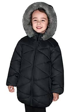 SOLOCOTE Mädchen Wintermäntel mit Kapuze Sherpa gefüttert Leichte Jacke Dick Warm Puffy Wasserdicht Winddicht Baumwolle Glänzende Jacken Black-7-8Y von SOLOCOTE