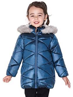 SOLOCOTE Mädchen Wintermäntel mit Kapuze Sherpa gefüttert Leichte Jacke Dick Warm Puffy Wasserdicht Winddicht Baumwolle Glänzende Jacken Blue-11-12Y von SOLOCOTE