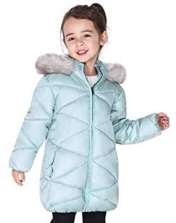 SOLOCOTE Mädchen Wintermäntel mit Kapuze Sherpa gefüttert Leichte Jacke Dick Warm Puffy Wasserdicht Winddicht Baumwolle Glänzende Jacken Green 3-4Y von SOLOCOTE